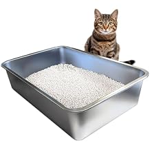 iPrimio Stainless Steel Litter Box - No Stick Litter Pan for Cats - XL Cat Box with Teflon Coating - Never Absorbs Odor or Rust - Ergonomic, Easy to Clean, Durable, Nonstick, Spacious Pans