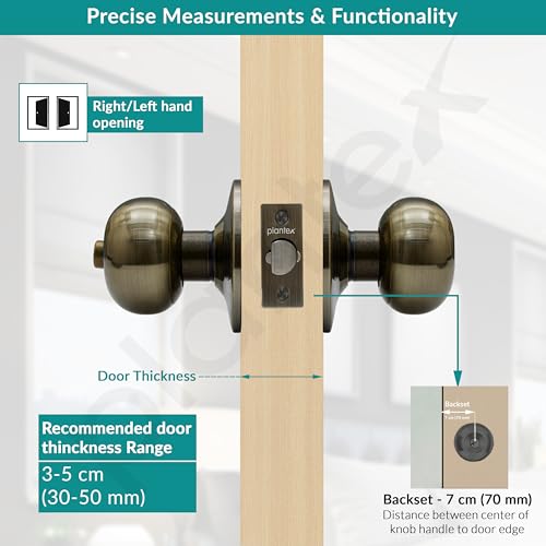 Image of Plantex Bathroom Door Lock /Keyless Cylindrical Lock for Bathroom /Balcony /Tubular Door Knob /Handle (Without Key-Brass Antique)