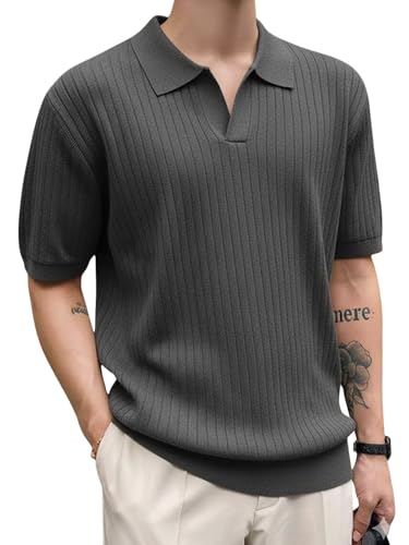 Image of Veirdo Men's Casual Ribbed Polo Collar Knit T-Shirt | Regular Fit Half Sleeve Polo for Men | Flat Knit Textured T-Shirt Perfect for Office, Party, Travel