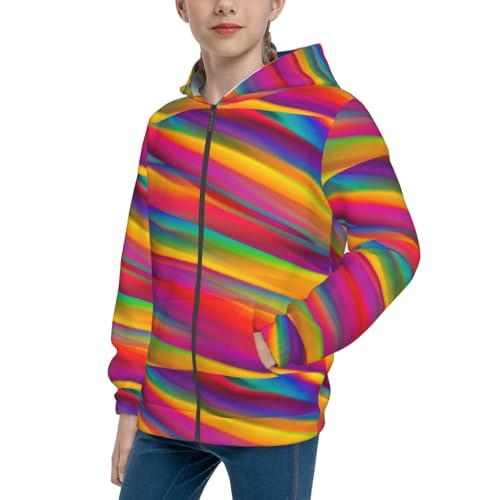Lines Multicolored Rainbow Kids Pullover Hoodies Boys Zip Up Sweatshirts Girls Athletic Clothes with Pocket