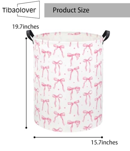 Image of Baby Laundry Basket Kids Hamper Toy Storage Bin for Boys Room Decor Baby Nursery Hamper Gift Baskets for Bedroom Bathroom(Dot Bowknot)