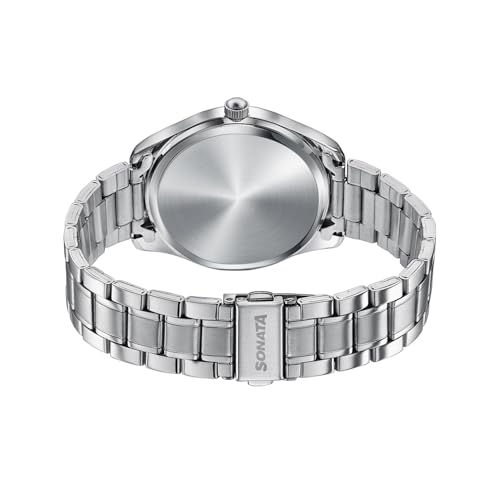 Image of Sonata Jashn with Quartz Analog Beige Dial Silver Strap Men's Wedding Watch - 77206SM01