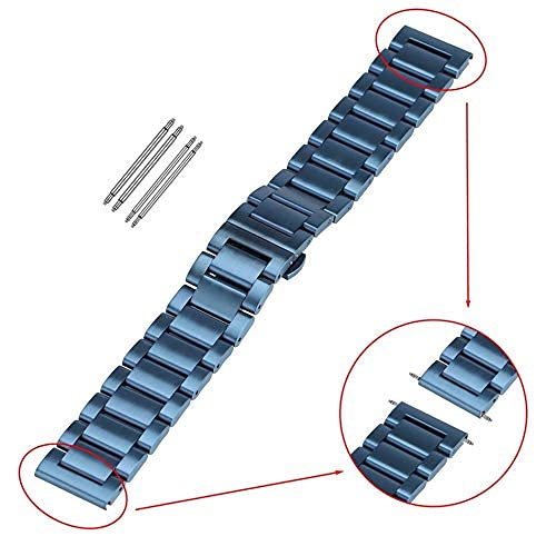 Bracelet de Montre, Boucle Papillon 18/20/22/24mm, Bracelet de Montre en Acier Inoxydable Massif Bleu, Bouton Poussoir, Sangles à Boucle cachée