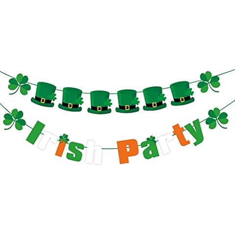 St. Patrick 's Day Banner Decor, PERFQU St. Patrick 's Day Hat Garland Decorations Irish Party Supplies Hat Clover Garland Banner Home Decorations Cover
