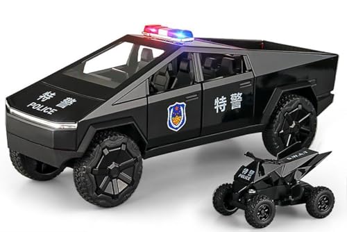 Image of Exclusive Alloy Metal Pull Back Die-Cast Car Diecast Metal Pullback Toy Car with Openable 6 Doors,Light Music Boys Gifts Toys (1:24 Police Tesla - Black Color)