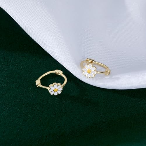 Reffeer Solid 925 Sterling Silver Daisy Flower Hoop Earrings for Women Teens Flower Hoop Earrings Spring Cartilage Helix Earrings4