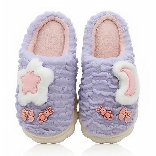 Panihari Warm Slipper for Women's Fur Closed Toe Intresting Star Winter Fashion For House & Bedroom Home Indoor Outdoor Sandals (1 Pair) (purple, 6)