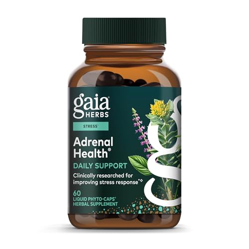 Gaia Herbs Adrenal Health Daily Support - Herbal Supplement with Ashwagandha, Holy Basil & Schisandra - Help Maintain Healthy Energy & Stress Levels* - 60 Vegan Liquid Phyto-Caps (30 Servings)
