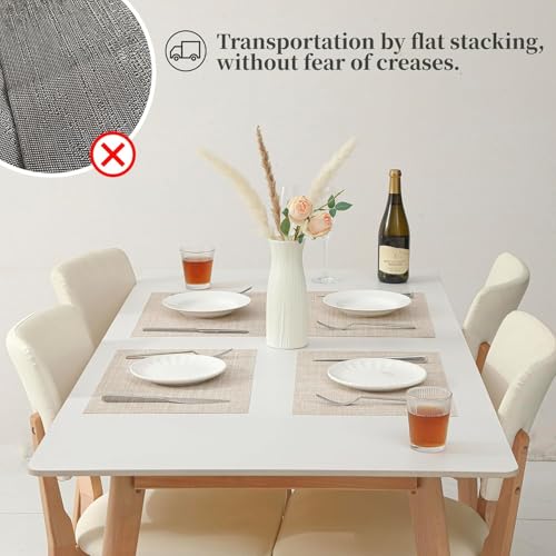 Image of Placemats Set of 6 Dining Table Place Mats | Placemats Table Mat PVC Material | Non-Slip Heat Resistant | Dining Tablemates Washable Anti-Skid | Size 45 x 30cm (Beige)