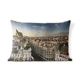 Coussin extérieur - Vue du Paysage Urbain de la Capitale espagnole Madrid - 50x30 cm - Coussin décoratifs de Jardin