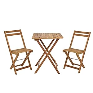 Estexo Balkonset 3tlg. Klapptisch + 2 Stühle aus Holz, Gartenset, Bistro, Set, Garnitur