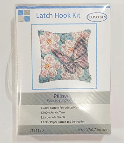 Lapatain Latch Hook Kits For Diy Throw Pillow Cover,Purple Butterfly Needlework Cushion Cover Hand Craft Crochet For Great Family 17X17Inch #TOP1