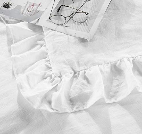 meadow park 100% Stone Washed French Linen Duvet Cover Set 3 Pieces - Super Soft, King Size 104 inches x 92 inches, Shams 20 inches x 36 inches, Ruffled Style - Button Closure - Corner Ties, White - Image 5