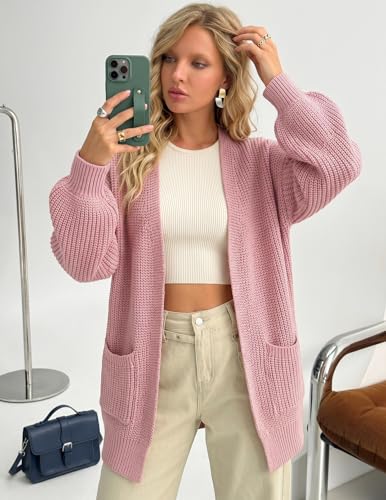 Image of MEROKEETY Long Sleeve Oversized Cardigan Sweaters for Women | Fall Winter Sweaters, Open Front, Chunky Knit, 2026 Casual Work Outerwear with Pockets
