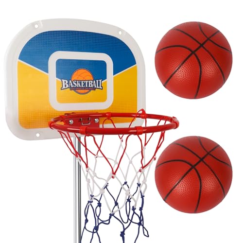 Trampolin Basketballkorb, Basketballkorb für Trampolin mit Pumpe und 2 Mini-Bällen, Trampolin zubehör für alle Kinder und Erwachsene, Passform für gerade Stange (45 cm, Gelb)