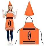 2 Piezas Disfraz de Lapiz, Delantales de Crayones de Colores con Divertidos Sombreros de Cono de Gnomo, Disfraz para Adultos, Disfrazs Divertido para Carnaval, Cosplay, Halloween (Naranja)