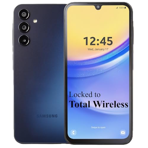 total wireless Samsung Galaxy A15 5G, 64GB Prepaid Smartphone, 6.5” FHD+ Super AMOLED Display, 50MP Triple Camera, Long Lasting Battery, Android 14 - Locked to Black