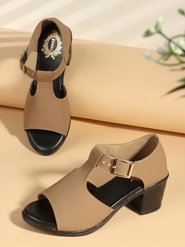 Image of Denill Fancy & Comfortable Brown Heel Sandal with Ankle Strap for women & Girls