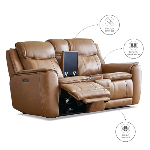 Image of Home Centre | Potsdam Half Leather 2-Seater Zero Gravity Electric Recliner | Recliner Sofa for Living Room | Solid Wood | Tan | 1 Year Warranty