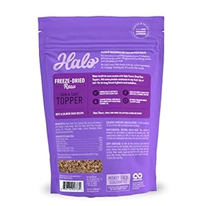 Halo freeze dried uncooked pores and skin  coat topper beef and salmon pores and skin recipe uncooked actual meat topper all life levels 3 5 oz bag   cucciolini doodles