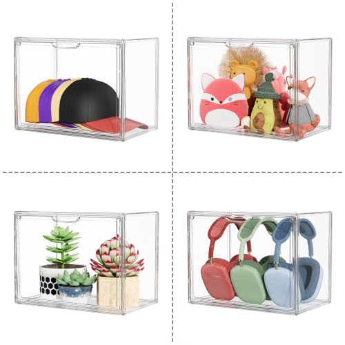 Image of Clear Acrylic Display Case, Stackable Plastic Storage Bins with Lids, Large Display Box with Magnetic Lid Clear Storage Container Dustproof Showcase for Collectibles, Figures, 5 Pack