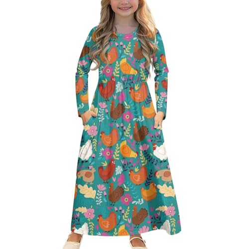 Upetstory Long Sleeve Maxi Dress for Girls Holiday Dresses with Pocket 5-14 Year
