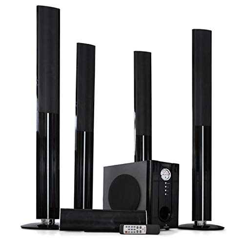 auna 5.1 Funk Heimkino-Lautsprecher - Heimkino-Surround-System, Funk Lautsprechersystem, Wireless-Boxenset, 100 Watt RMS, 6,5" Subwoofer, Bassreflex, Fernbedienung, Pianolack, schwarz