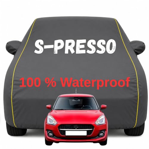 Image of Durable Full Body Waterproof S-Presso Car Cover | Premium Polyester Grey Cover | Custom Fit Vehicle Protection | UV Resistant, Dustproof, Scratch Resistant, Heat & Wind Protection