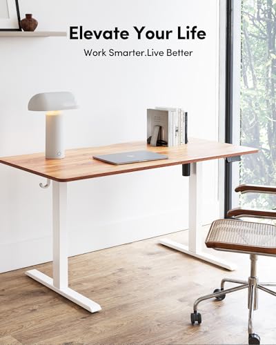 Image of FEZIBO Electric Standing Desk, 55 x 28 Inches Height Adjustable, Sit and Stand Up, Home Office Computer Desk (Light Rustic)