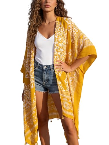 Image of Breezy Lane Women's Kimono Cardigan Summer Swimsuit Coverups Beach Cover Up with Floral Print for Vacation