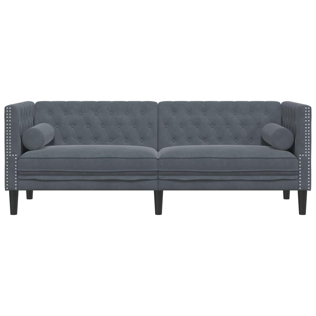 Chesterfield, divano in velluto a 3 posti, grigio scuro, 194 x 74,5 x 70,5 cm, con cuscino cervicale e chiusura a bottoni, comodo rinnovamento per soggiorno, camera da letto, ufficio