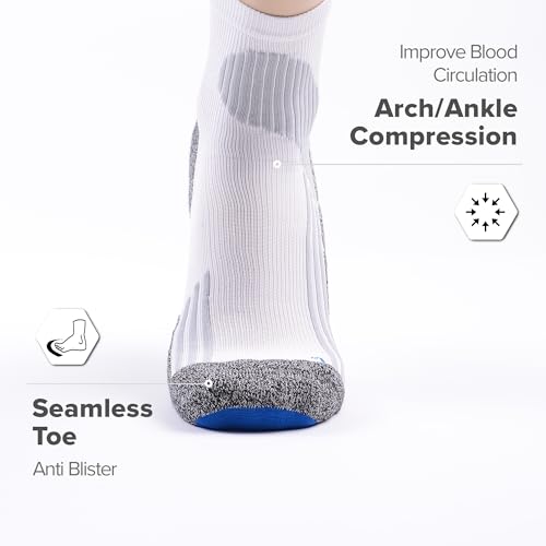 Extra Cushion Compression Socks Men, Coolmax Anti-Blister Wicking Padded Heel, Quarter Socks for Tennis Golf Hiking Work2