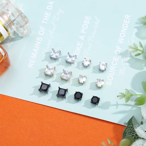 NEWITIN 6 Pairs Stainless Steel Magnetic Stud Earrings for Men Clip on Earring Magnetic Earring Unisex Non Piercing CZ Magnet Studs Diamond Earrings for Women Men3