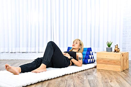 Image of Leewadee Triangle Cushion - Comfortable Backrest for TV or Reading, Incline Pillow for Relaxing Made of Kapok, 20 x 13 x 13 inches, Blue