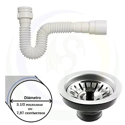 Válvula Pia Cozinha Inox Americana 3.1/2 + Sifão Simples