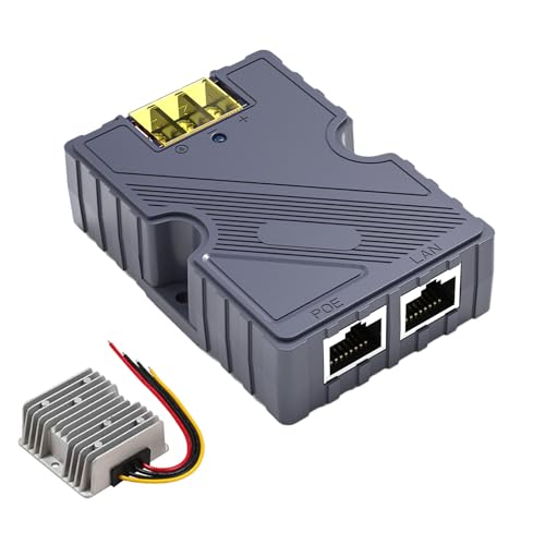 Buachois 150W GigE PoE Injector Kit,Starlink Adapter Mount Cable with ABS ESD Guard 12V to 48V DC Step UP Converter GigE PoE Adapter for V2 Internet Kit Satellite Network