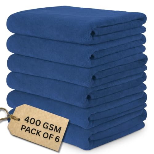 Image of 400 GSM Microfiber Cloth for Car Drying (Pack of 6) - 60x40cm Car Cleaning Cloth Superior Softness, Super Water Absorbent Towel for Car, Bike and Household Cleaning - Navy Blue