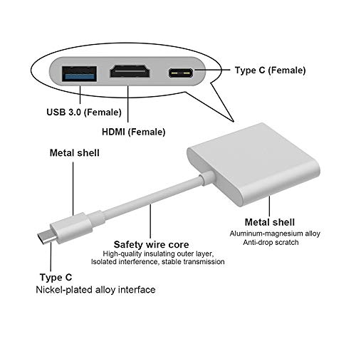 DEMKICO Adaptateur USB C vers HDMI 4K, Adaptateur Type C Hub vers HDMI câble avec Port USB 3.0, Port de Chargement PD Type-C Compatible avec MacBook/iMac/iPad Pro/Samsung Galaxy S8/S9 /ChromeBook