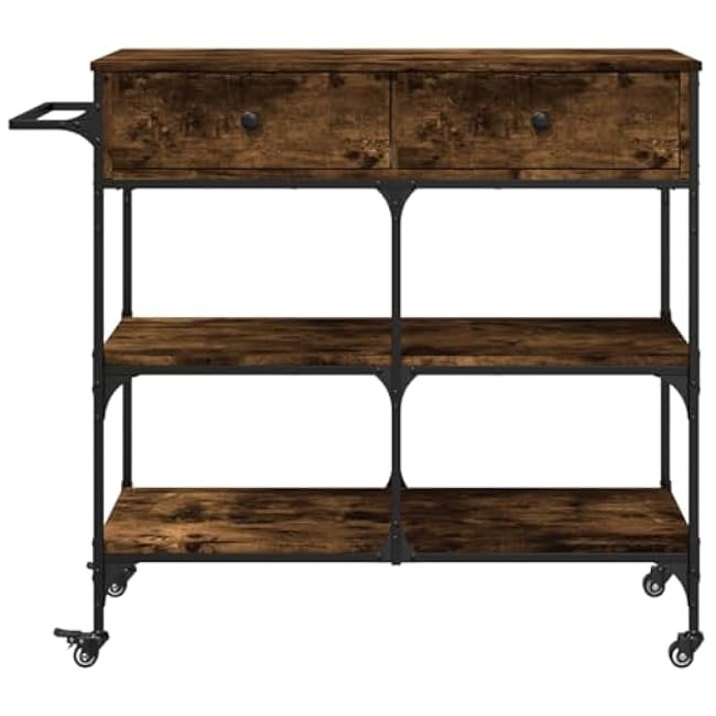 Vintage Kitchen Trolley for Elegant Organization, Ample Storage Space with Smooth Finish, Easy Mobility with Lockable Wheels, Smoked Oak-ugir2XnC