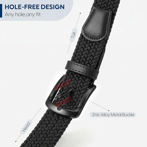 Image of SUOSDEY Men Stretch Braided Belt, Elastic Belt for Jeans Pants Casual Golf Belt 1 3 /8 inch
