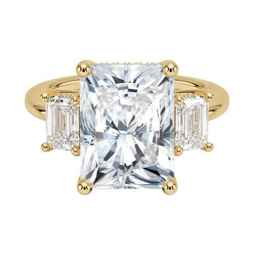 5 CT Radiant Cut Lab Grown Diamond Luxe Three Stone Engagement Ring For Her