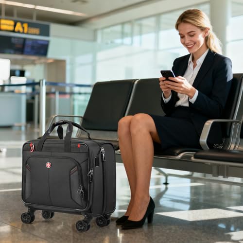 star cloud Rigid Frame Rolling Laptop Bag on Wheels, Rolling Briefcase with USB & Type-C Charging Port,Water Resistant Rolling Computer Bag for 17.3 Inch Laptop, Work Travel and Business