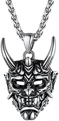 U7 Demon Skull Punk Pendant Necklace, Customized Text Available, Stainless Steel Chain/Leather Cord Rope, Silver/Gold/Black Plated, Gothic Halloween Jewellery