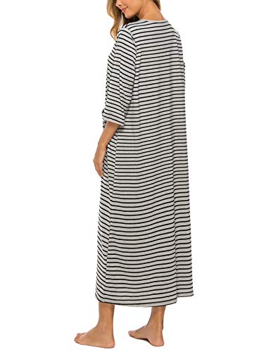 Bloggerlove Women's Zipper Front Robes House Half Sleeve Loungewear Long Nightgown Pockets Coat, Grey And Black Stripes, Xx-Large #TOP3