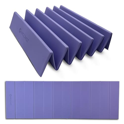 Folding Yoga Mat TPE Folding Yoga Mat Foldable Exercise Mat for Yoga Pilates Floor Workouts Compact Design Travel Friendly Ideal for Home & Gym Knee pad Kneeling pad No Roll Mat (Purple)
