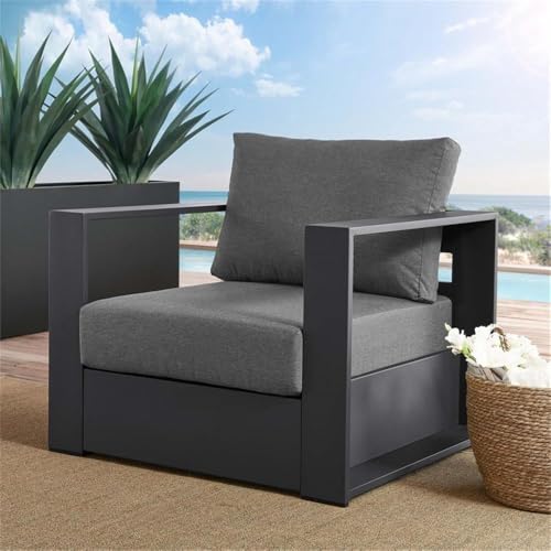 Modway Tahoe Aluminum Outdoor Patio Armchair in Gray Charcoal by Modway - Image 2