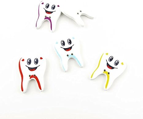100x Arts Crafts Flatback Colorful Lovely Clothing Accessory Decoration Cute Multi Pattern Cartoon Computer Painting Sewing Wood Buttons Supplies NK1101 Tooth