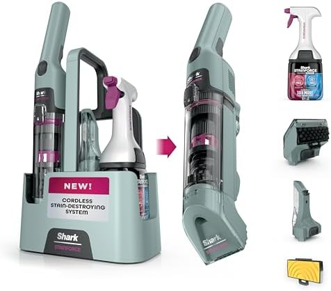 Shark StainForce Cordless Portable Spot, Stain, & Odor Remover System for Carpets, Area Rugs, Upholstery, Stairs, with Storage Caddy, Accessories, and Full-Size Cleaning Solution, HX101 (New)