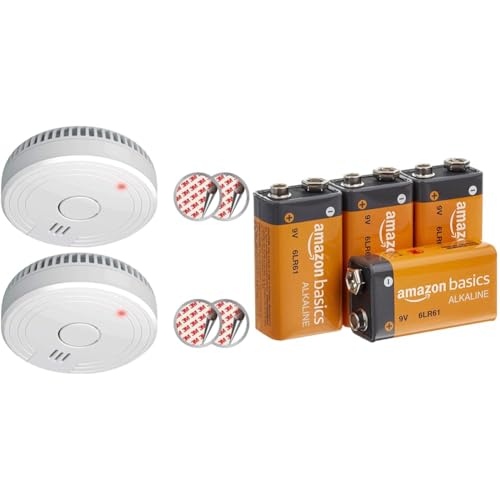 ELRO FS1805 Détecteur de fumée - 2 pièces, Amazon Basics Piles 9V - Lot de 4