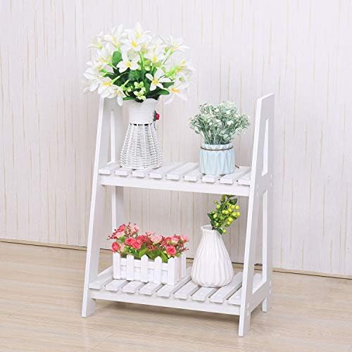 [Unfoldable and Waterproof]BigTree 3 Tier White Ladder Shelf Bookcase Display Unit Storage Stand Flower Plant Stand-Wood Plastic Board
